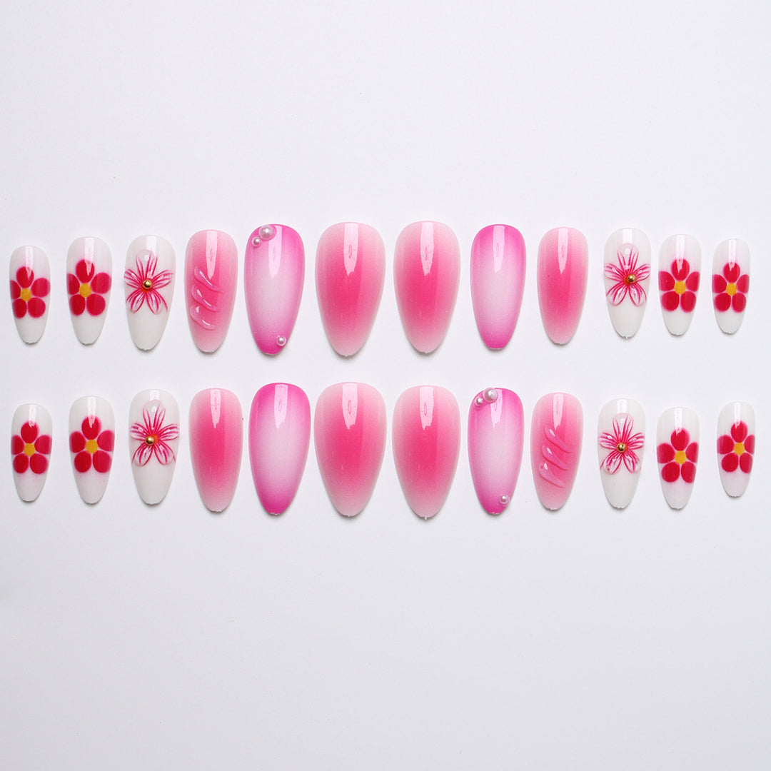 Artificial nails with floral design and 3D flowers Bowlift
