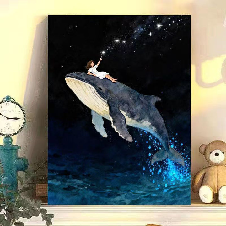 Dreamy Whale and Girl Canvas Artwork Bowlift