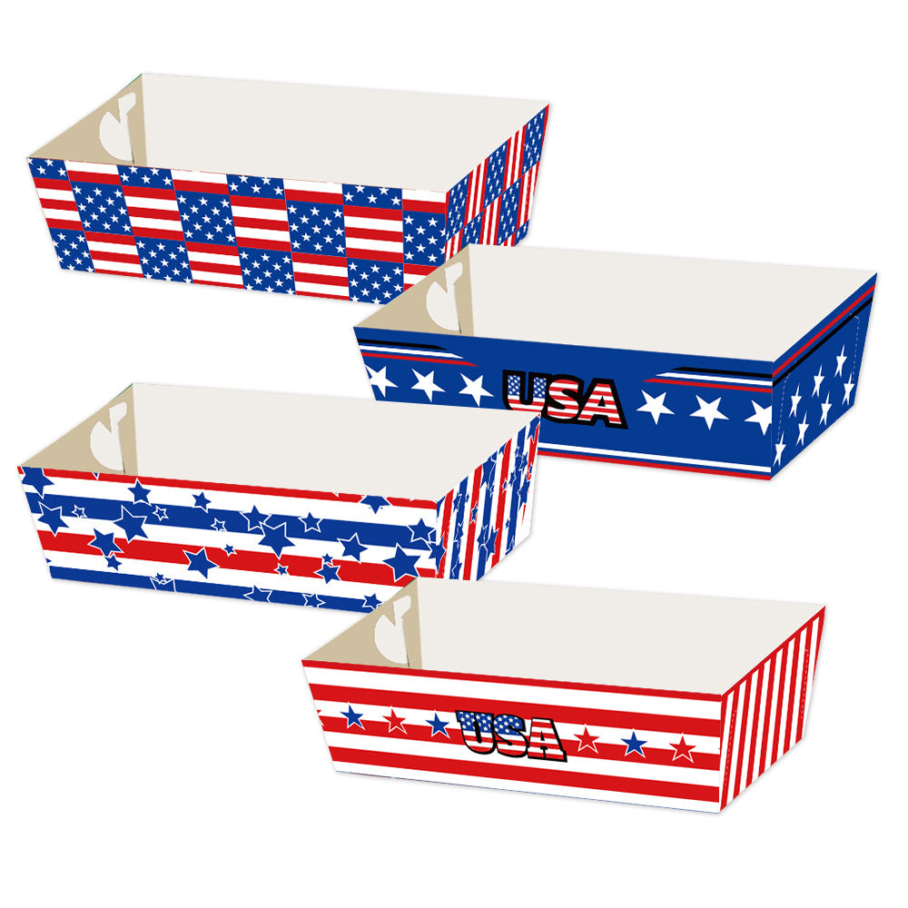 Unisex non-collapsible party snack boxes made of cardboard with patriotic stars and stripes pattern Bowlift