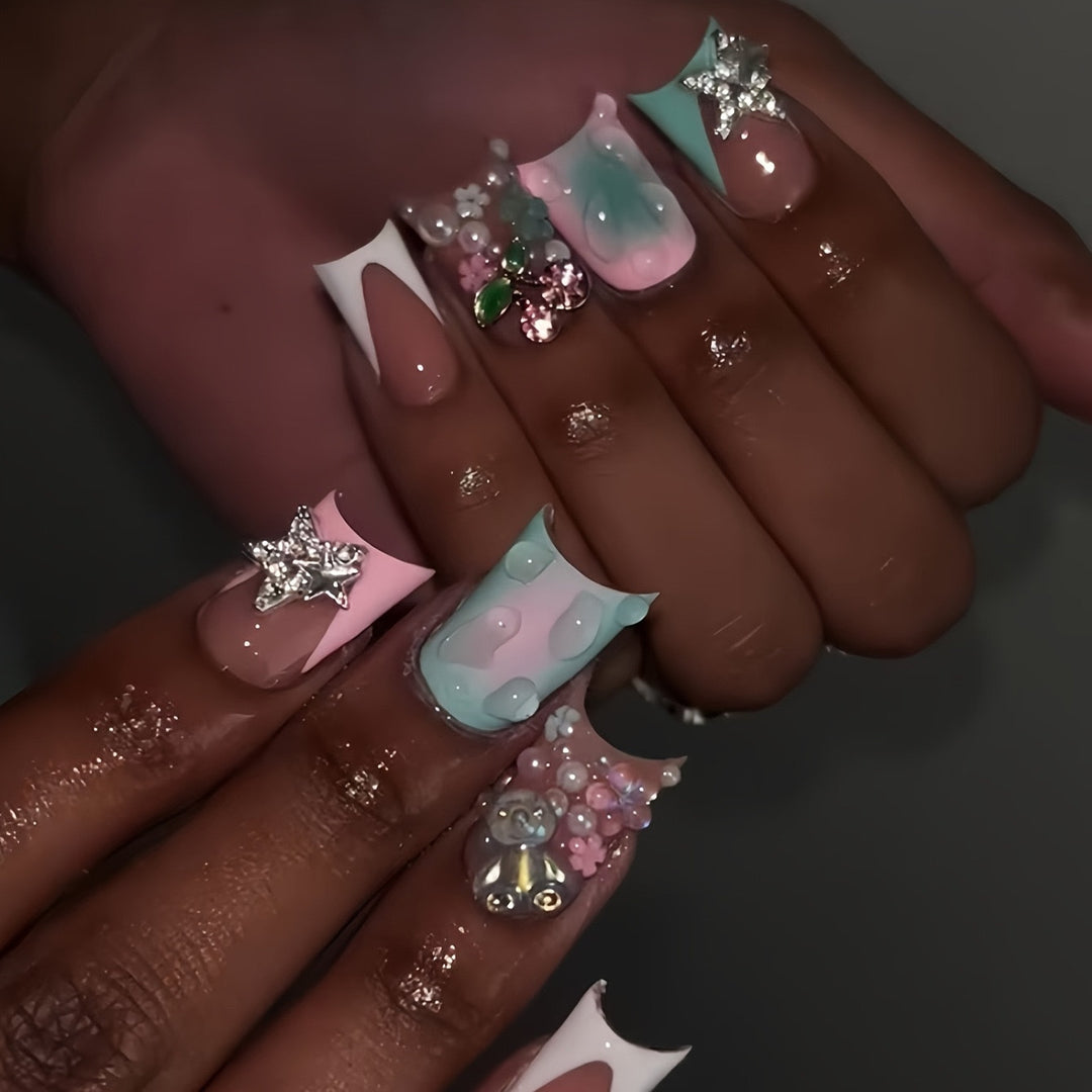 Decorative Artistic Press-On Nail Set Bowlift