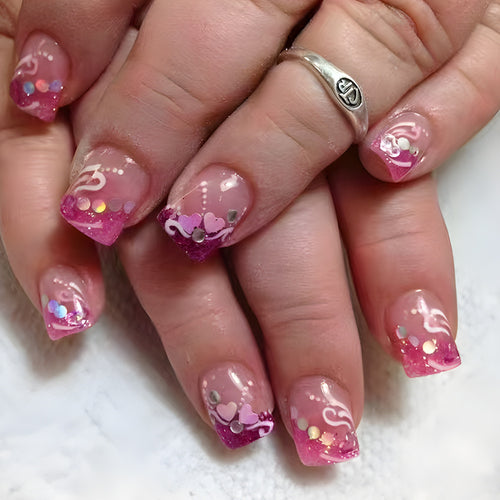 Artistic Press-On Nail Art with Heart Design Bowlift