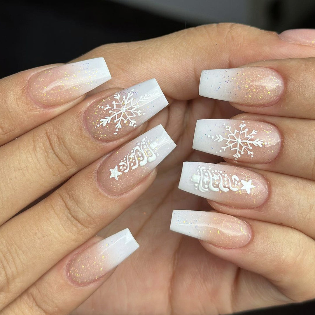 Decorative Winter-Themed Acrylic Nail Art Extensions Bowlift
