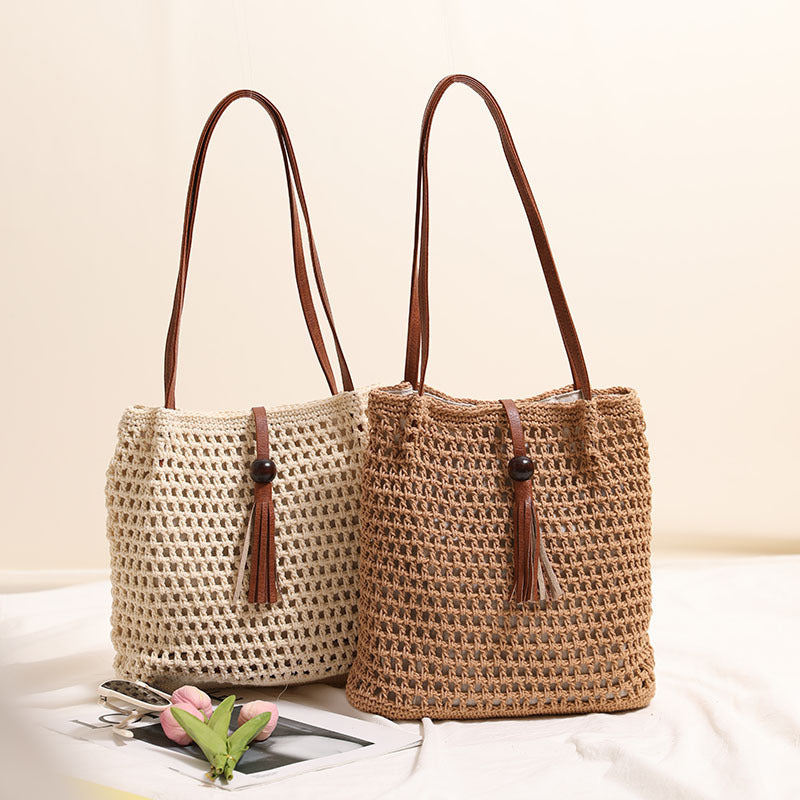 Hand-knotted basket bag with elegant leather handles Bowlift