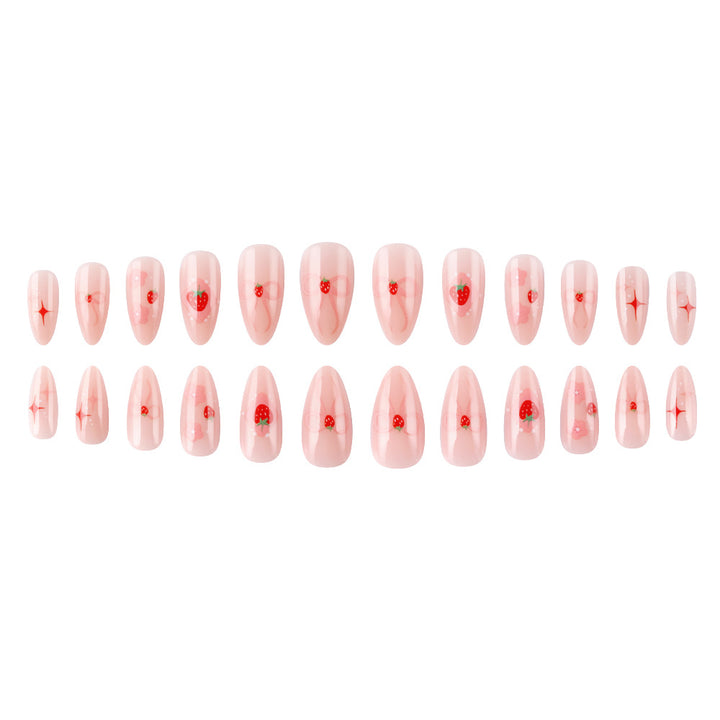 Strawberry-Themed Artistic Press-On Nails Bowlift
