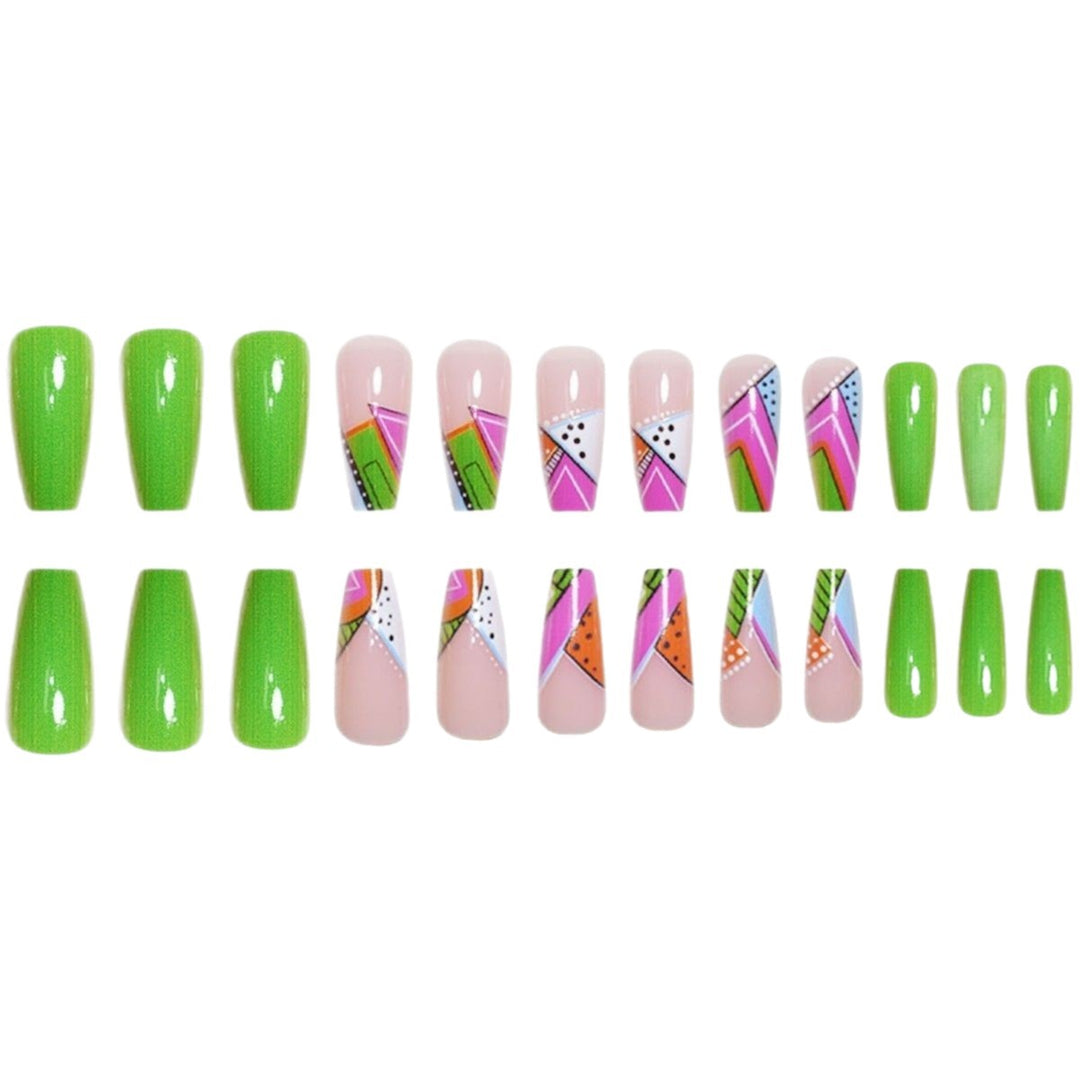 Artistic Neon Geometric Press-On Nail Art Extensions Bowlift
