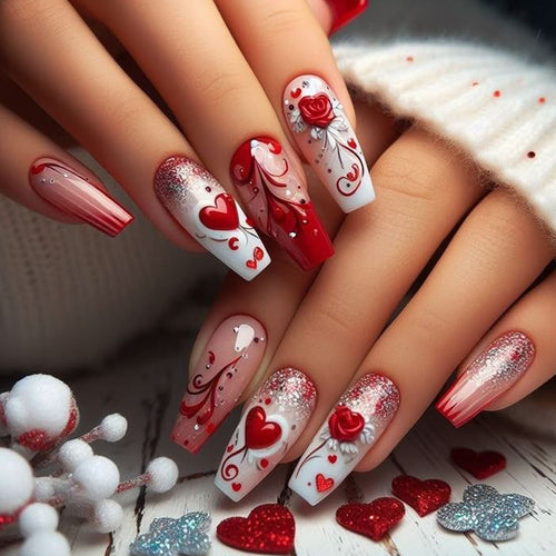 Romantic Heart-Themed Nail Art Set Bowlift