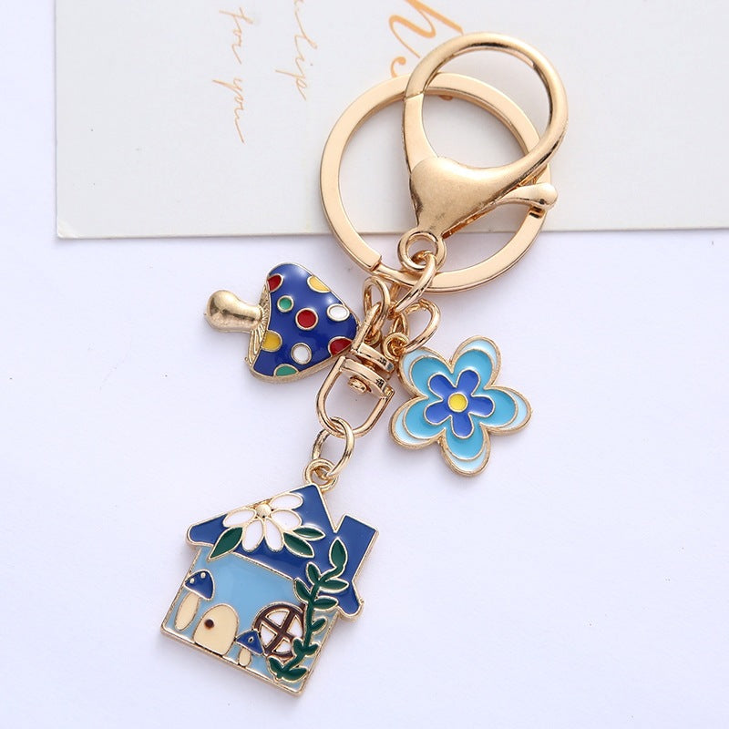Keychain with Creative Flower and House Design Bowlift