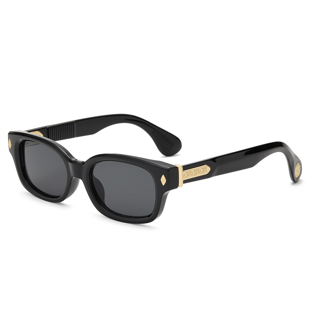 Retro Rectangular Polarized Acetate Sunglasses with Embossed Temples Bowlift