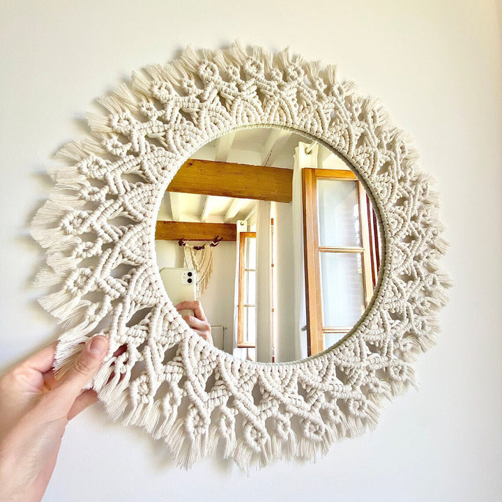 Decorative Macrame Round Wall Mirror Bowlift