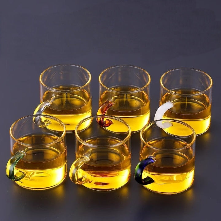 Handblown Double-Wall Glass Espresso Cups with Colored Curved Handles Set Bowlift