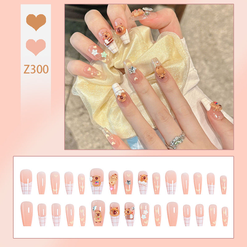Artificial nail set with charming animal design and sparkling crystal embellishments Bowlift