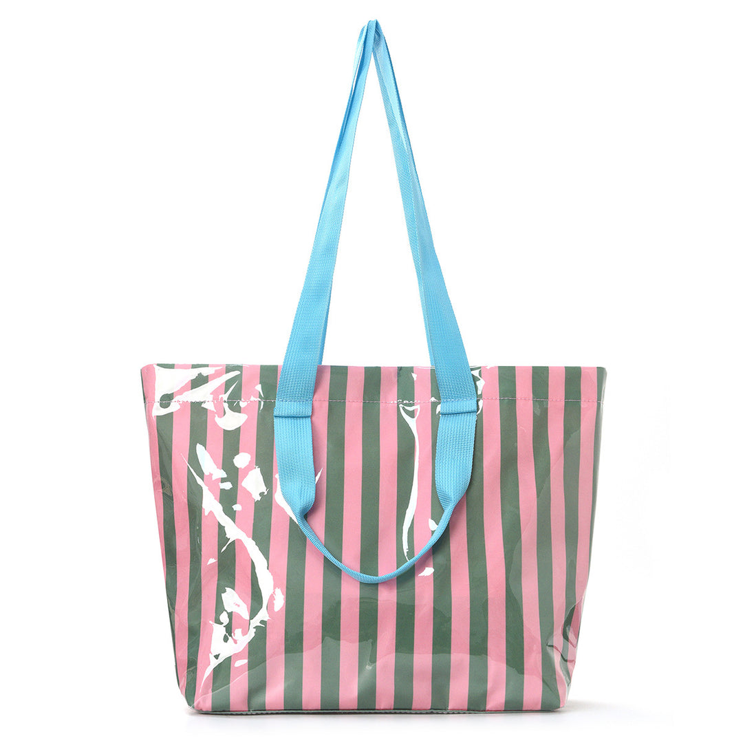 Spacious beach bag with transparent design and colorful stripes Bowlift