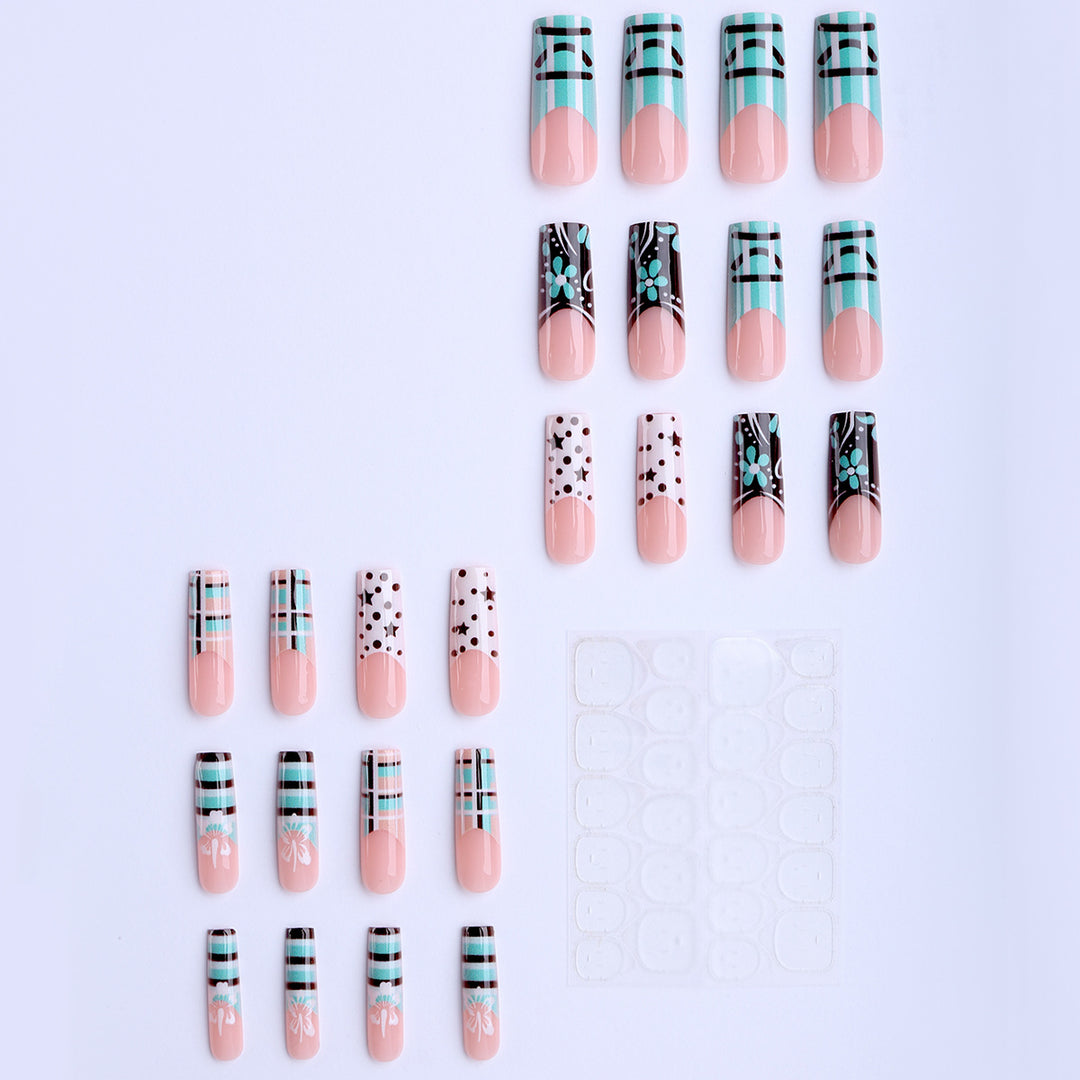Artificial nails with creative geometric and floral design Bowlift