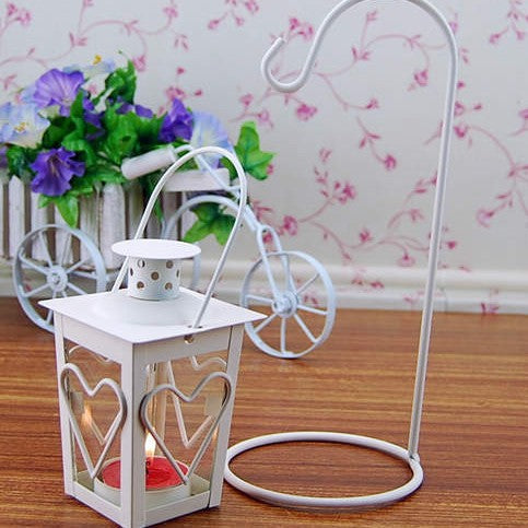 Decorative Hanging Heart-Window Metal Tea Light Lantern with Curved Display Stand Bowlift