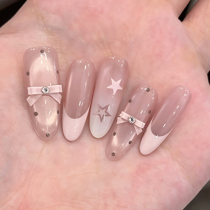 Decorative Press-On Nail Set with Star and Bow Designs Bowlift