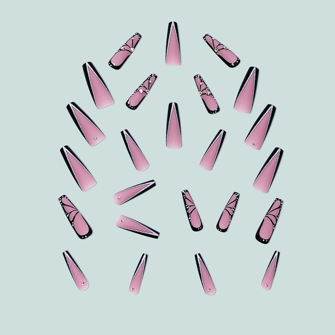 Artful stiletto artificial nails with glitter and butterfly motif Bowlift