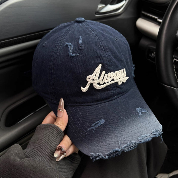Women's Distressed Denim Style Baseball Cap Bowlift