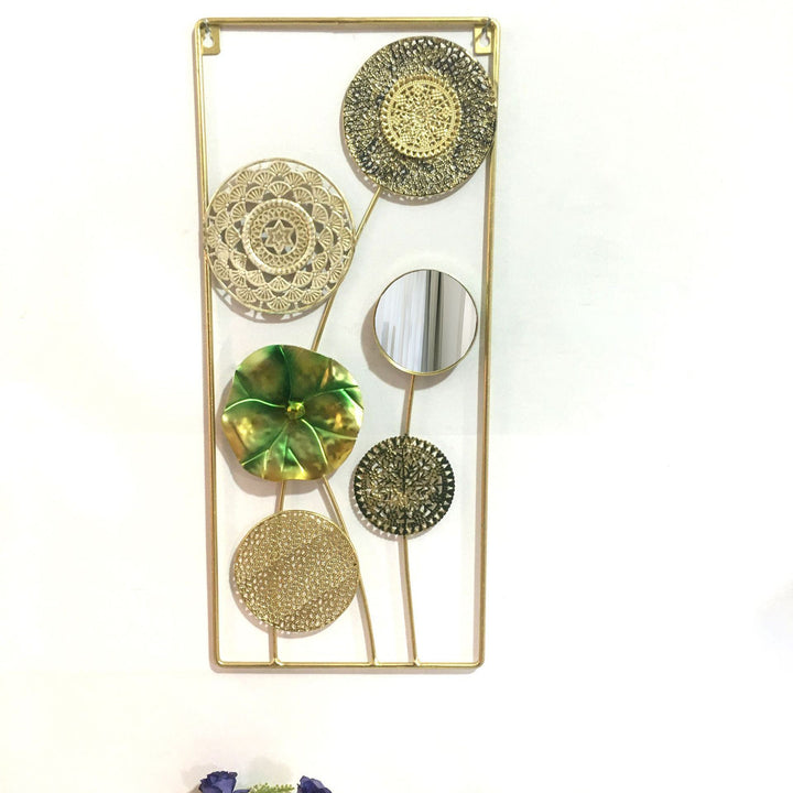 Decorative Metal Wall Art with Tropical Leaf and Mirror Design Bowlift