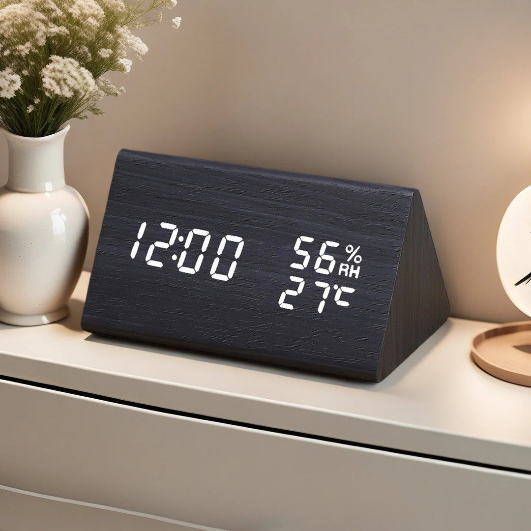 Modern Wooden LED Digital Alarm Clock with Temperature Humidity Display and Touch Controls Bowlift