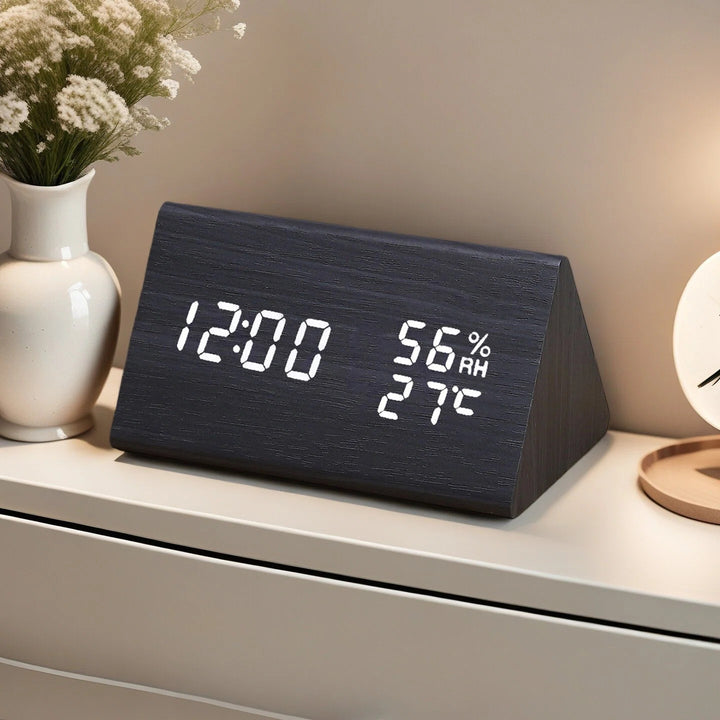 Modern Wooden LED Digital Alarm Clock with Temperature Humidity Display and Touch Controls Bowlift