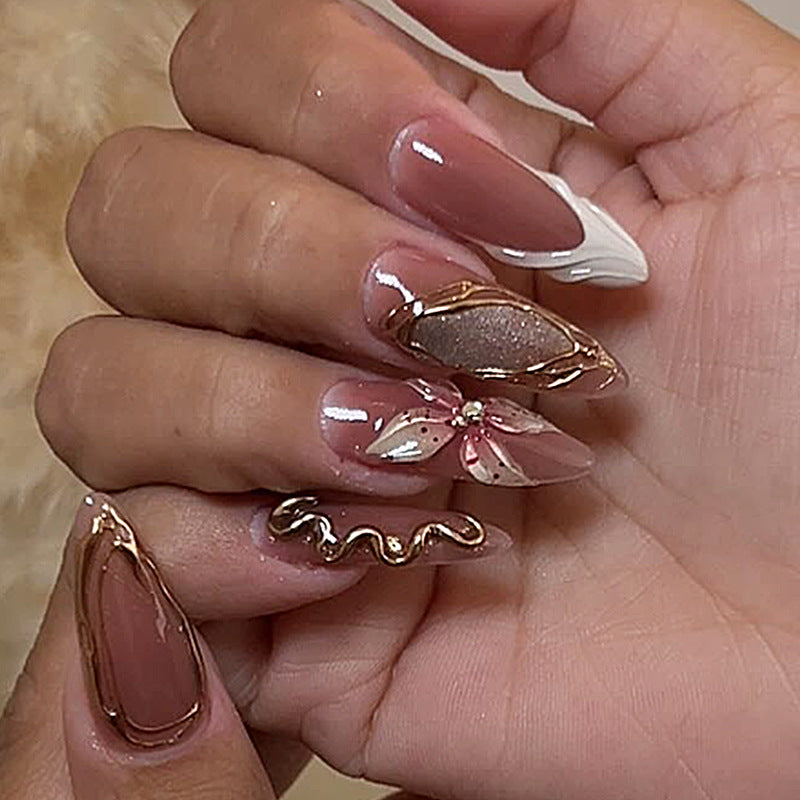 Decorative Press-On Nail Art Set with Floral Embellishments Bowlift