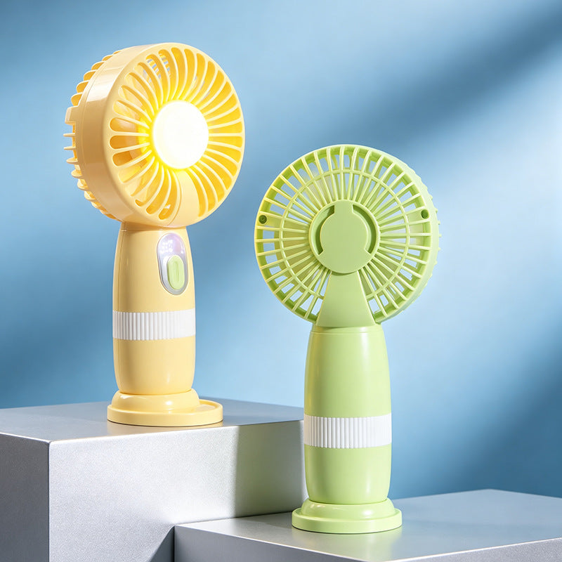 Women's Portable Handheld Fan with LED Lighting and Digital Temperature Display Bowlift