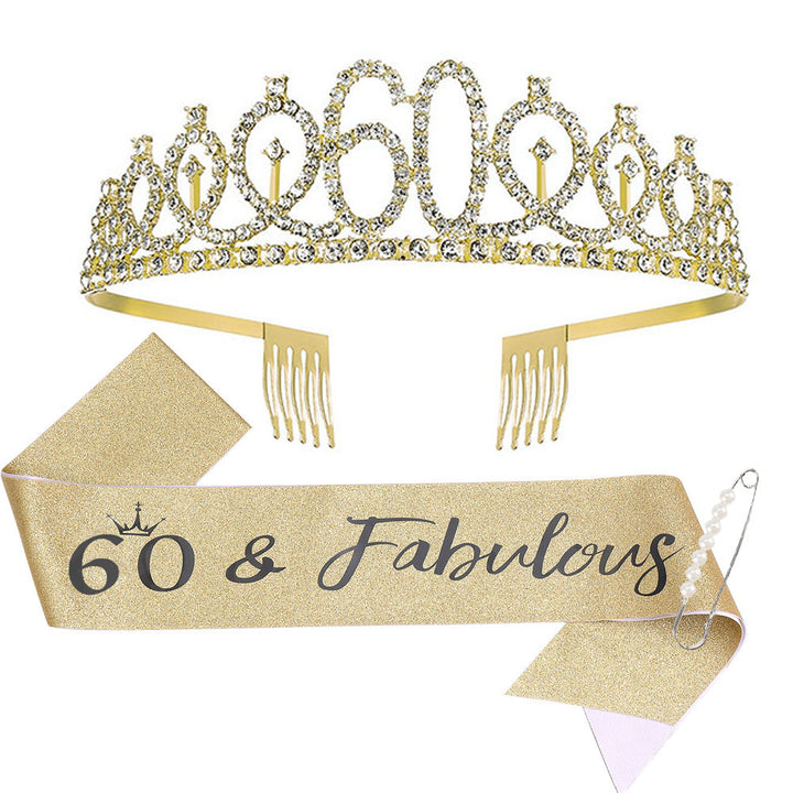 Women Crystal-Embellished Birthday Crown with Personalized Sash Bowlift