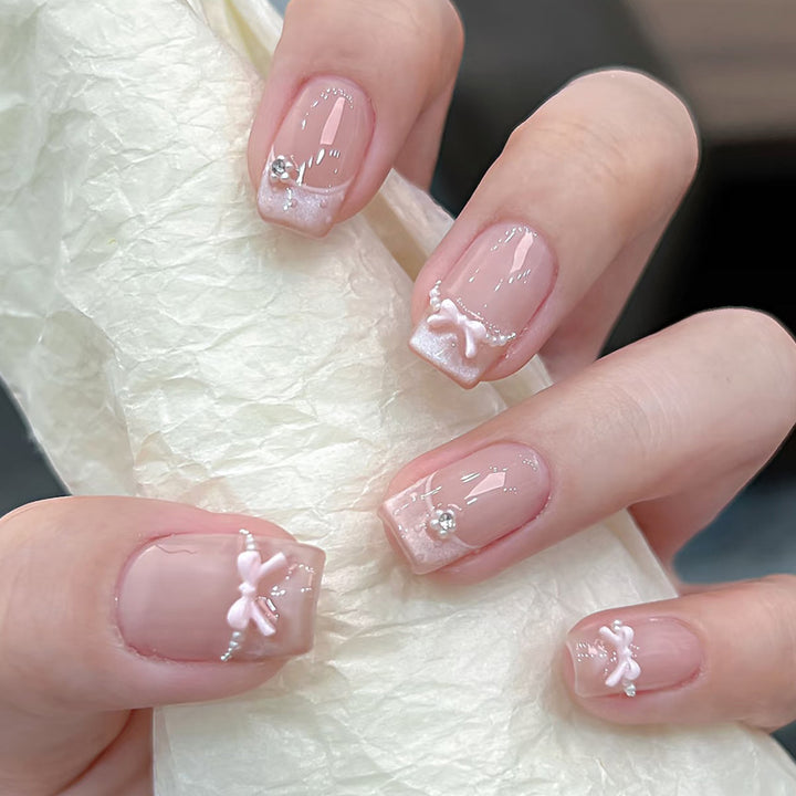 Decorative Press-On Nail Set with Star and Bow Designs Bowlift