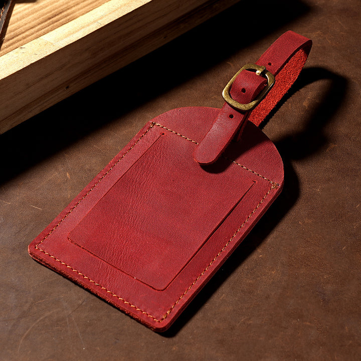 Genuine Leather Luggage Tag with Adjustable Buckle and ID Window Bowlift