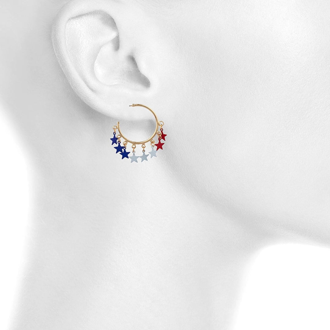 Women's nano hoop earrings with movable star charms and fine chains Bowlift