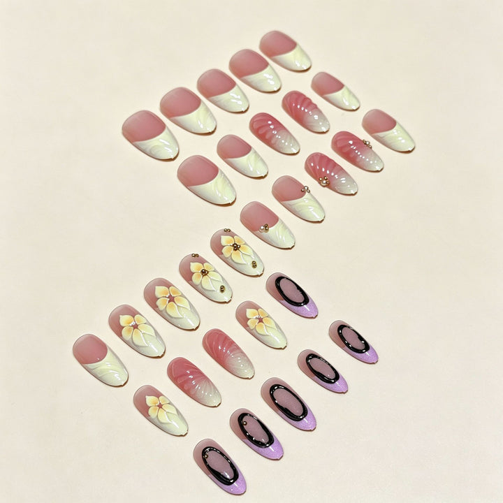 Artistic 3D Floral Press-On Nail Extensions Bowlift