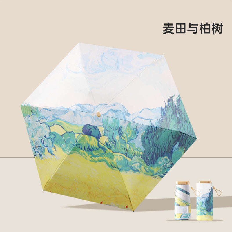 Ladies Artistic Umbrella with Landscape Motif Bowlift
