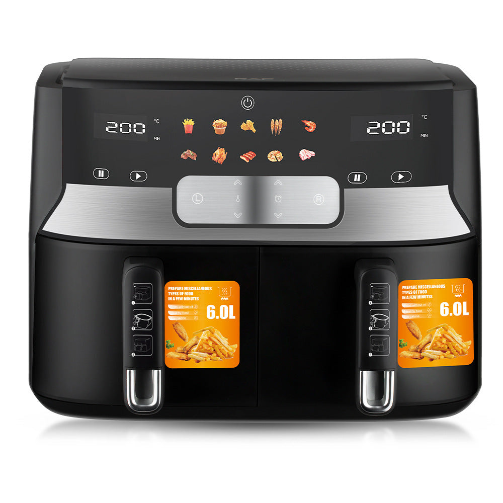 Dual Basket Air Fryer with 360° Air Circulation and LED Display Bowlift