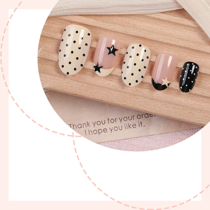Creative Art Nail Set with Stars and Dots Design Bowlift