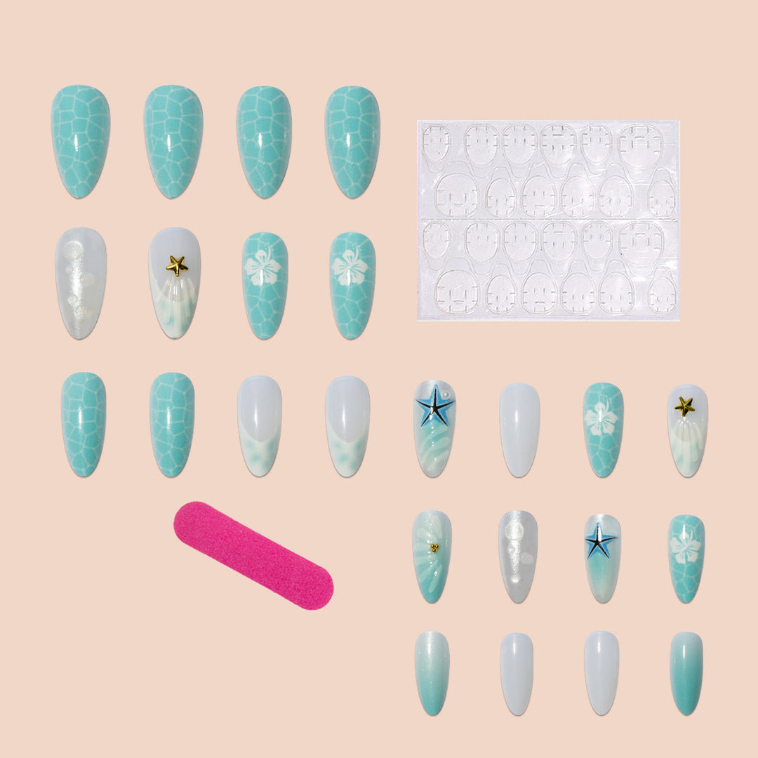 Artificial nail set with sea motifs and 3D accents Bowlift