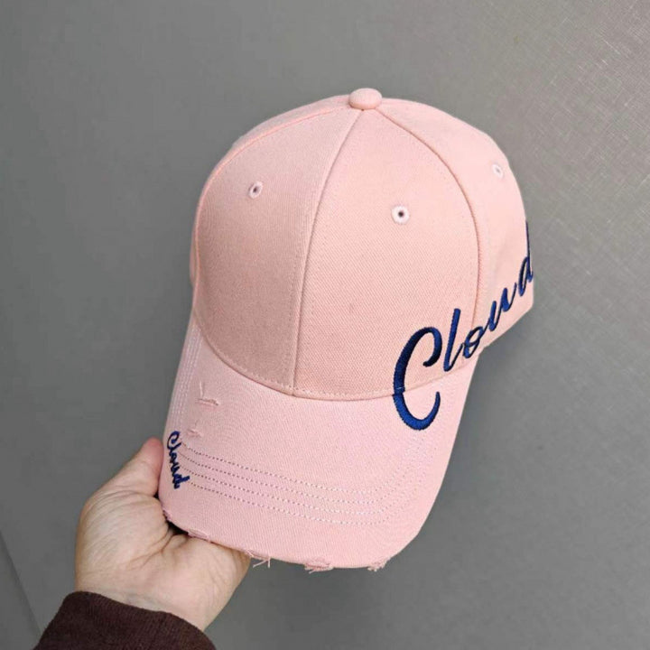 Women's Distressed Cotton Baseball Cap with Scripted Design Bowlift