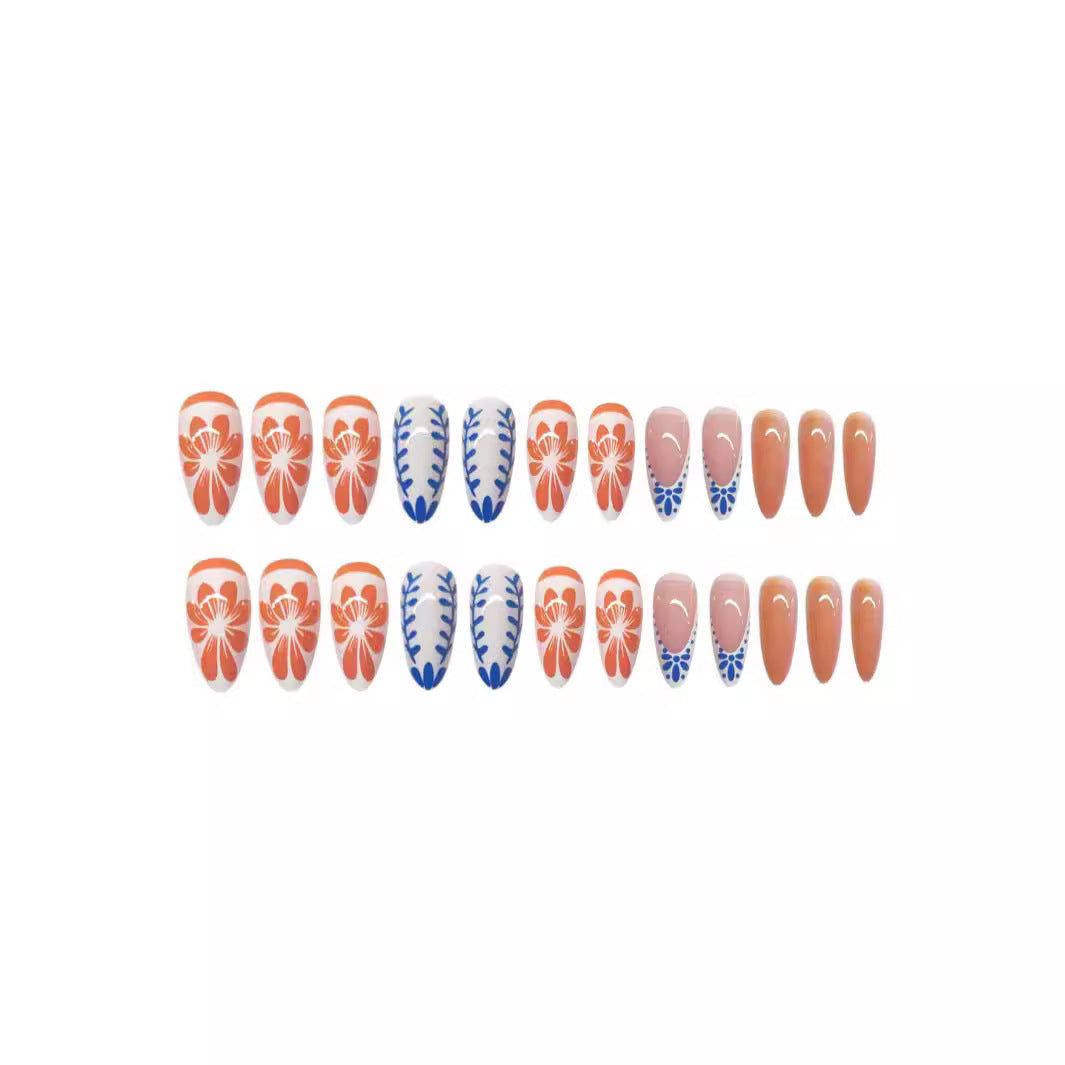 Artistic Floral Press-On Nail Design Bowlift