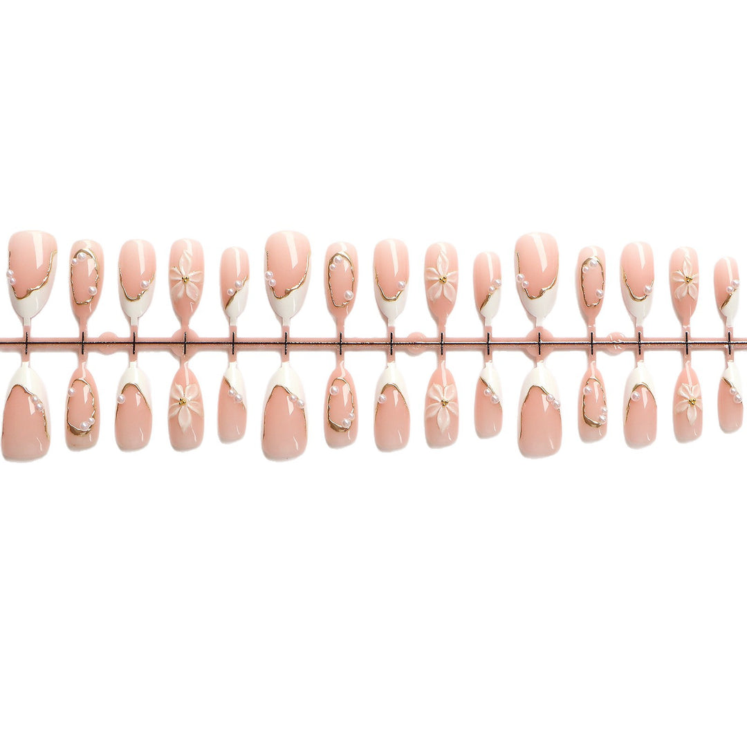 Elegant Press-On Nail Art Set with Floral Accents Bowlift