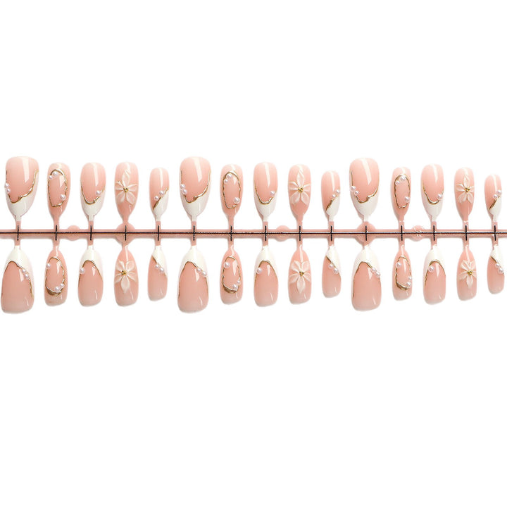 Elegant Press-On Nail Art Set with Floral Accents Bowlift