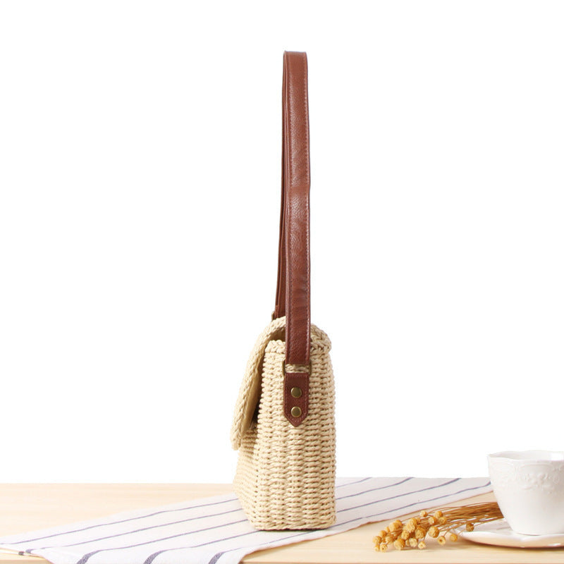 Woven Natural Material Handbag with Removable Shoulder Strap Bowlift