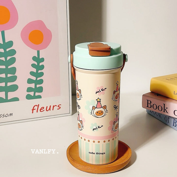 Women's insulated drinking cup with secure flip lid and cute dog design Bowlift