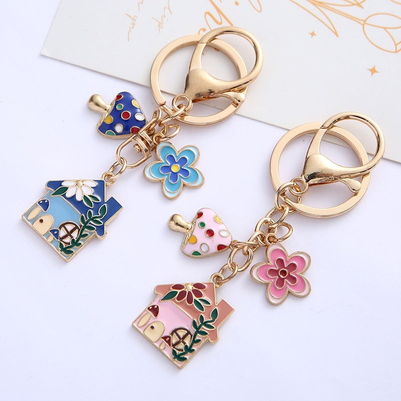 Keychain with Creative Flower and House Design Bowlift