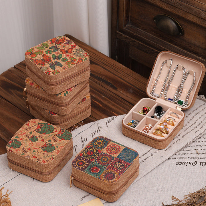 Compact Floral Cork Jewelry Travel Organizer Case Bowlift