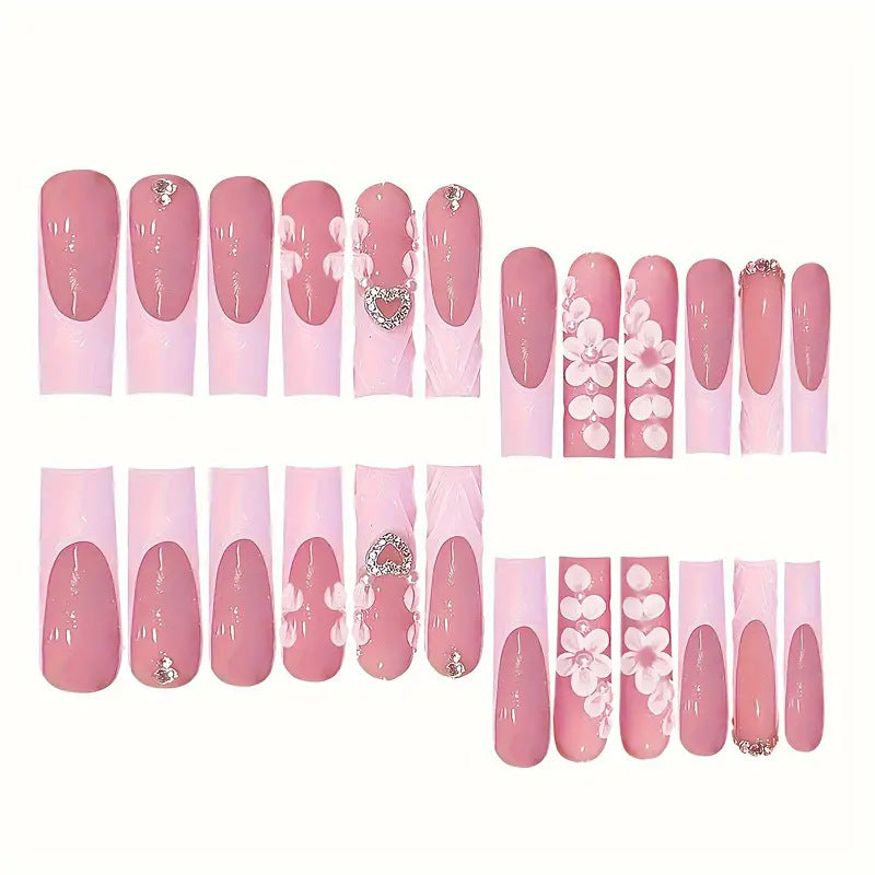 Decorative Floral Appliqué Press-On Nails Bowlift