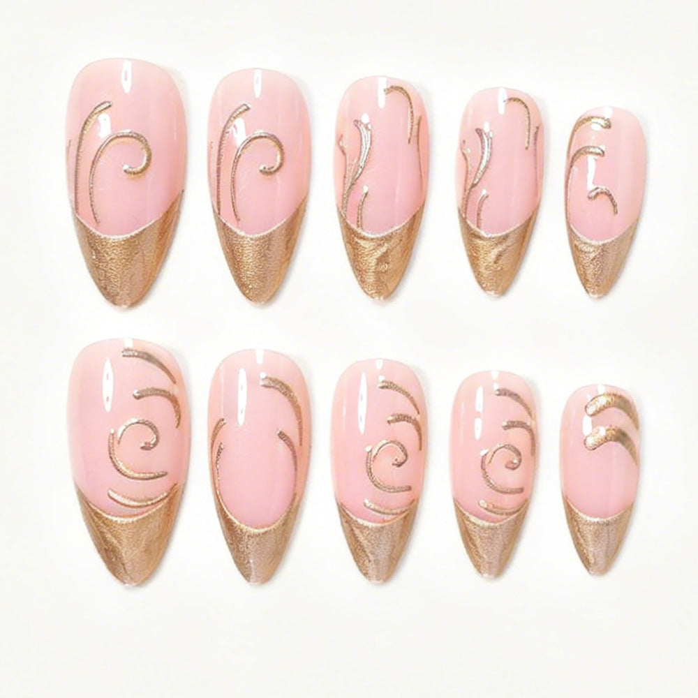 Elegant Gold Accented Press-On Nail Art Bowlift
