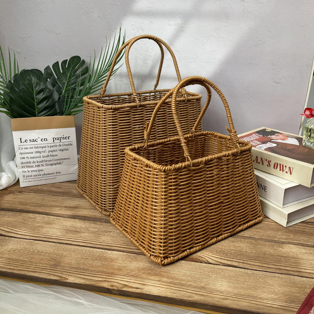 Women elegant braided basket with sturdy double handles Bowlift