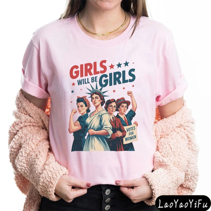 Women's nan vintage-inspired feminist graphic t-shirt with suffragette illustration Bowlift