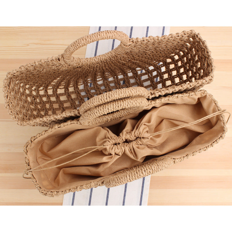 Filigree Bast shoulder bag with round wooden handles Bowlift