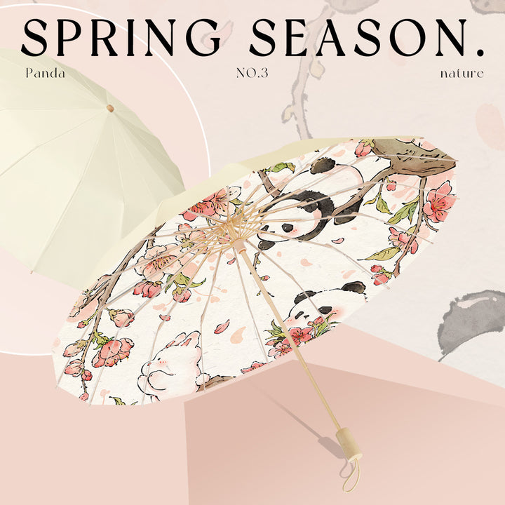 Ladies Foldable Sun Umbrella with Creative Panda Design Bowlift