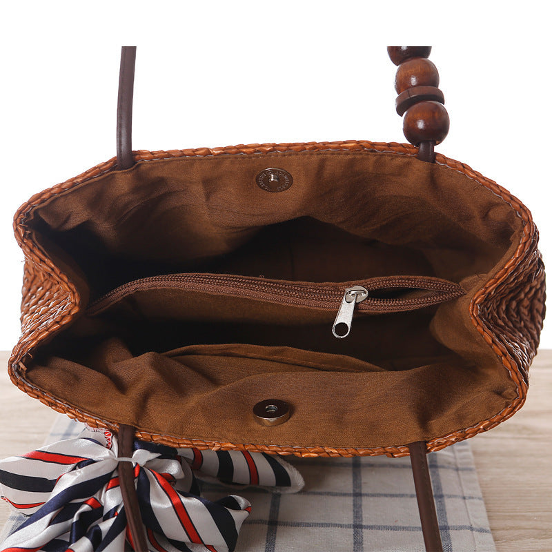 Braided handbag with stylish striped scarf Bowlift
